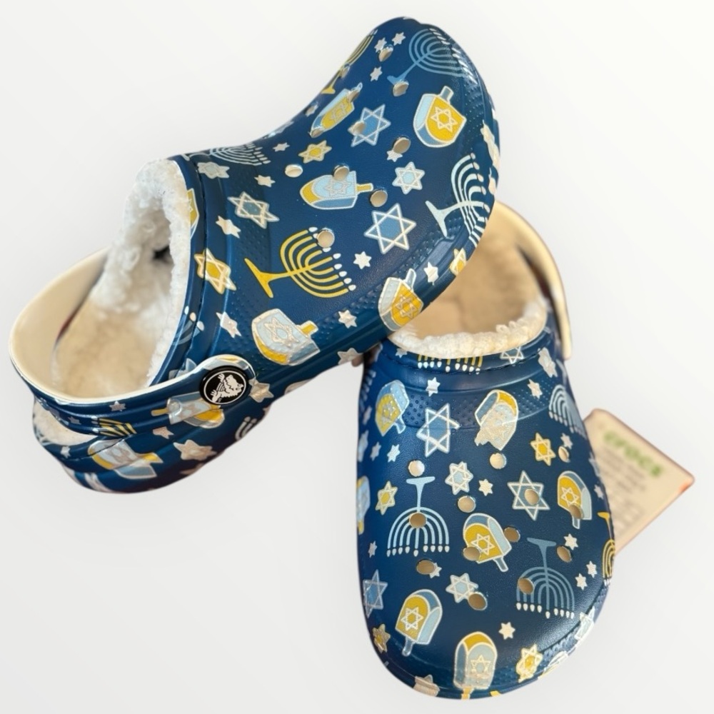 Crocs Blue Hanukkah-Themed Faux Fur Lined Clogs Size 13